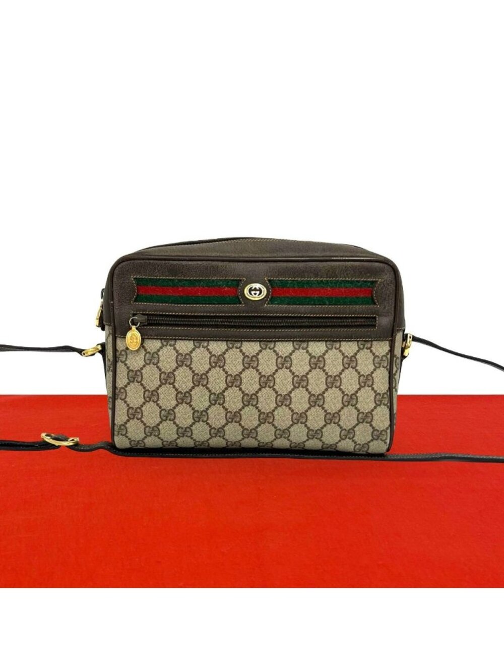 Gucci Vintage Sherry Line GG Logo Pattern Leather Shoulder Bag Pochette Brown